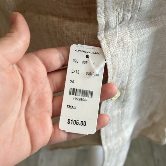 [Brooks Brothers] Beige Button-Up Linen Shirt - Size Small NWT - Picture 3 of 5